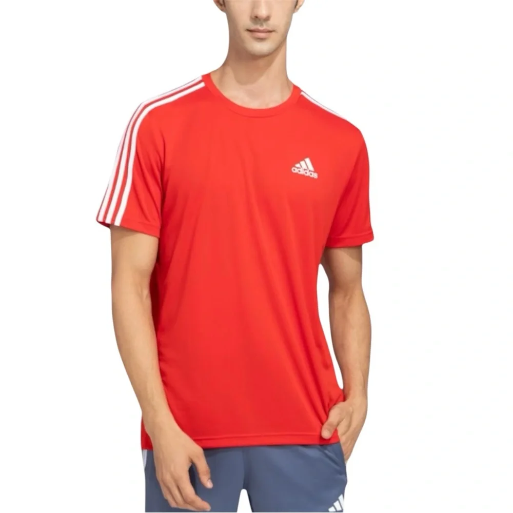 Adidas 3 Stripes Heather Red Tee Aeroready XL